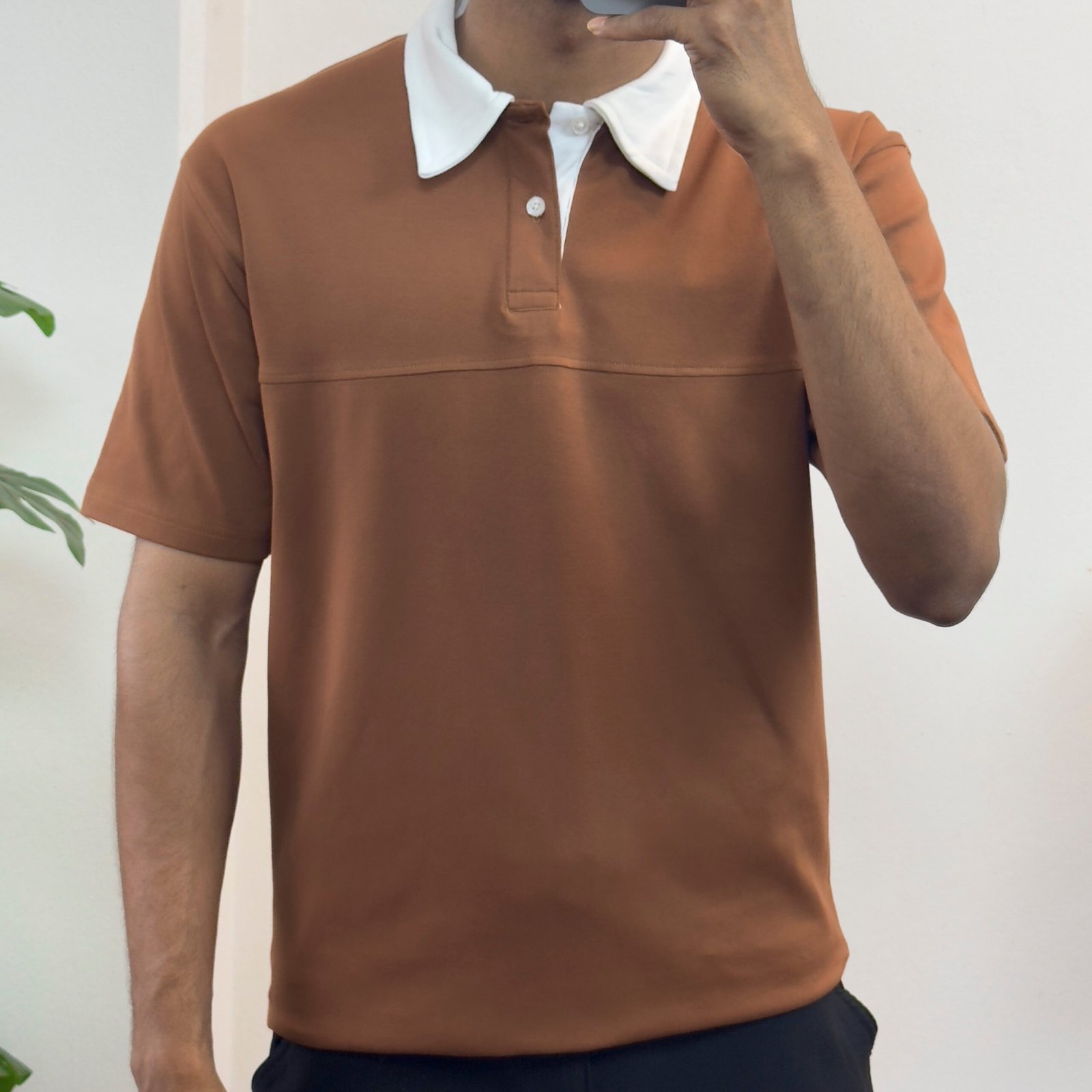 Contrast Collar Polo T-shirt - Brown