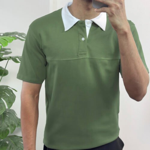 Contrast Collar Polo T-shirt - Olive