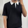 Contrast Collar Polo T-shirt - Black