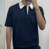 Contrast Collar Polo T-shirt - Navy blue