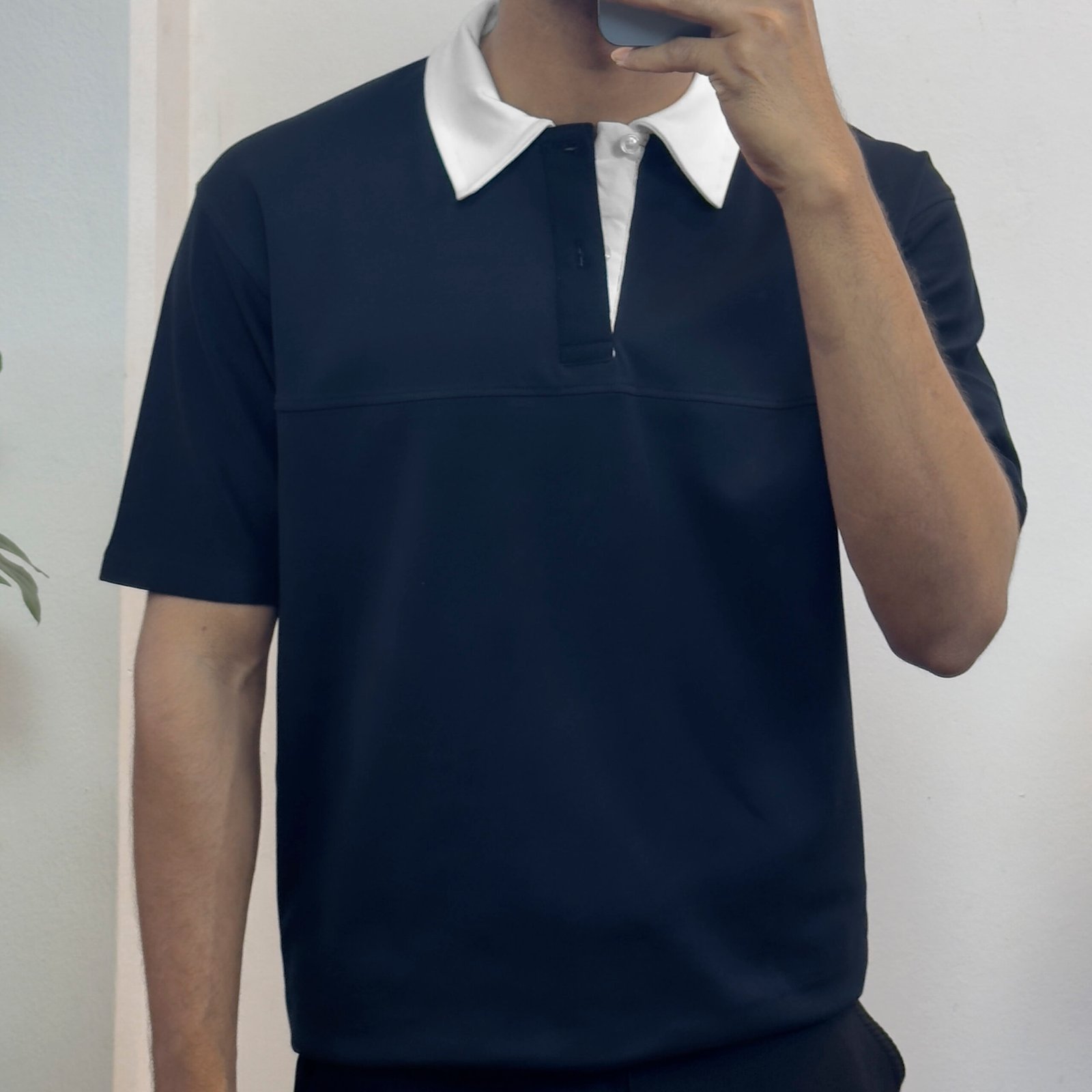 Contrast Collar Polo T-shirt - Navy blue