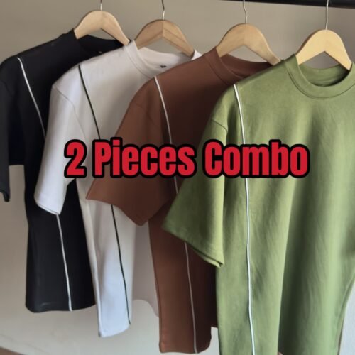2 Pieces Combo - Plain Line Oversized T-shirt