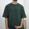Waffle Drop Shoulder T-Shirt - Bottle-green