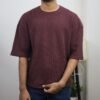 Waffle Drop Shoulder T-Shirt - Maroon