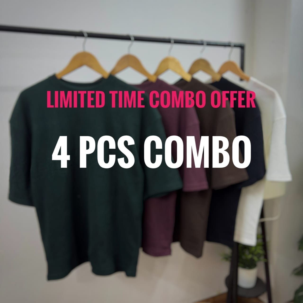 4 Pieces Combo - Waffle Drop Shoulder T-Shirt