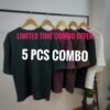 5 Pieces Combo - Waffle Drop Shoulder T-Shirt