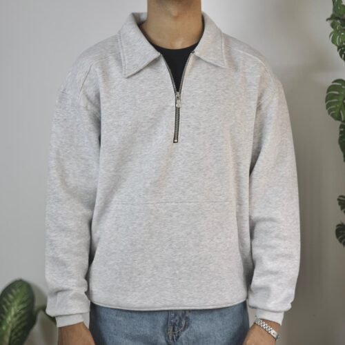 Half Zip Oversized Polo - Light-Ash