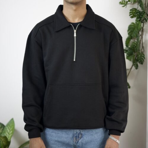Half Zip Oversized Polo - Black